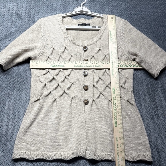 VTG Marisa Christina Button Front Cardigan Sweater M Lambswool Blend Beige Cozy‎ - Picture 6 of 7